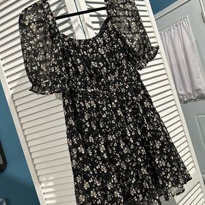 Trixxi Black Floral Dress with Puff Sleeves